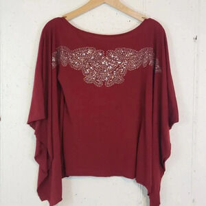 Vintage Funkadelic S Red sequined top bat sleeve Disco Whimsigoth Fairycore‎